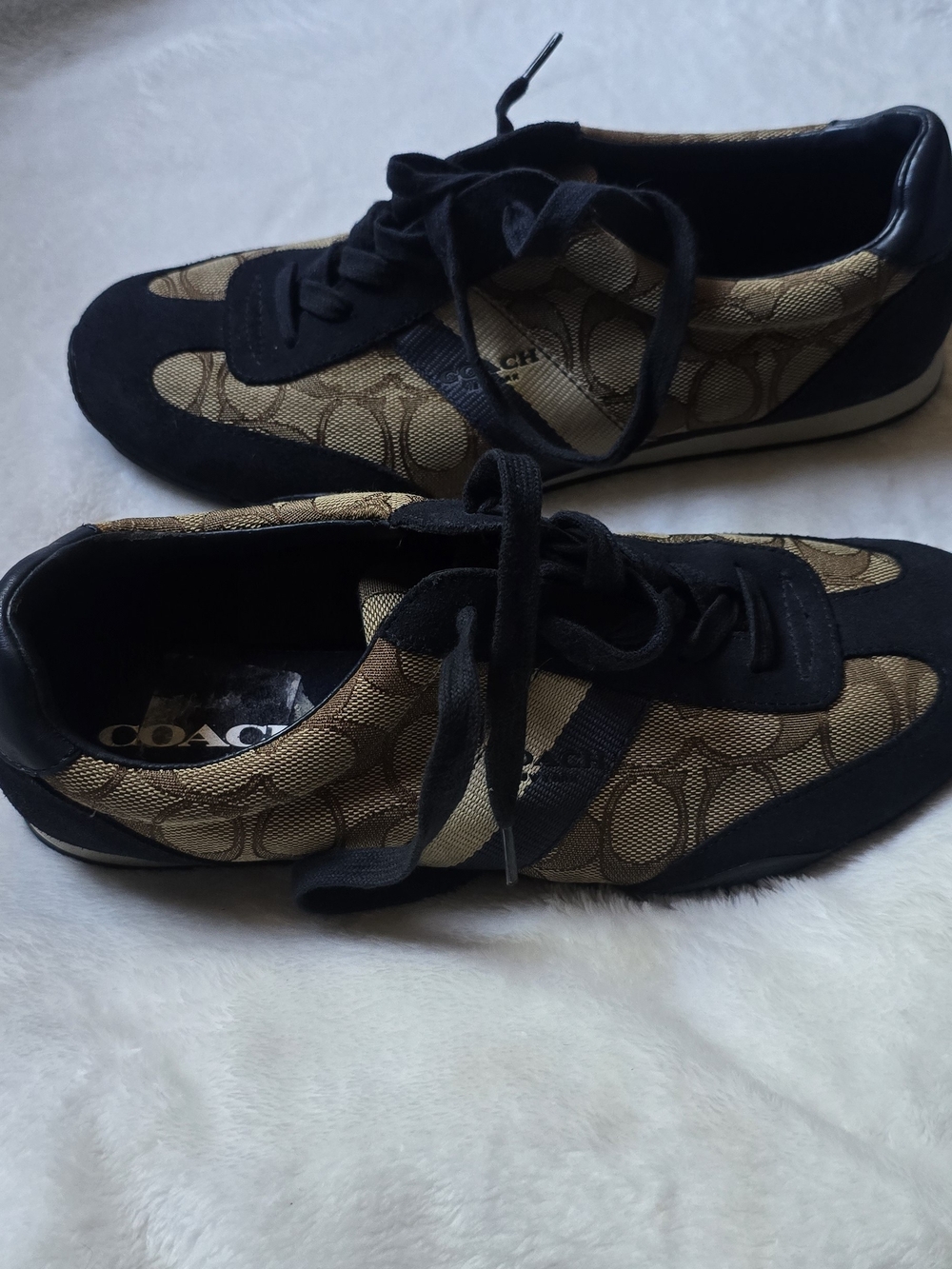 COACH Women's Signature Jacquard Sneakers in Brown/Navy